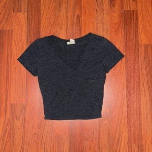 Grey Cropped V Neck Top